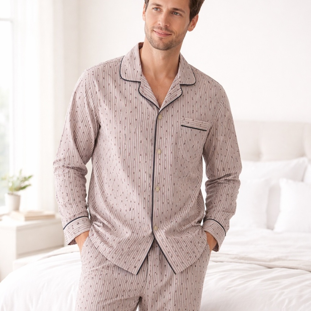 McGregor Men's Pajama Set with Brown and White Pattern